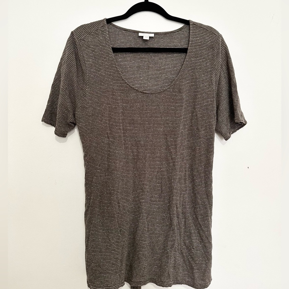 J.Jill quarter sleeve stripes linen blend top contemporary size small